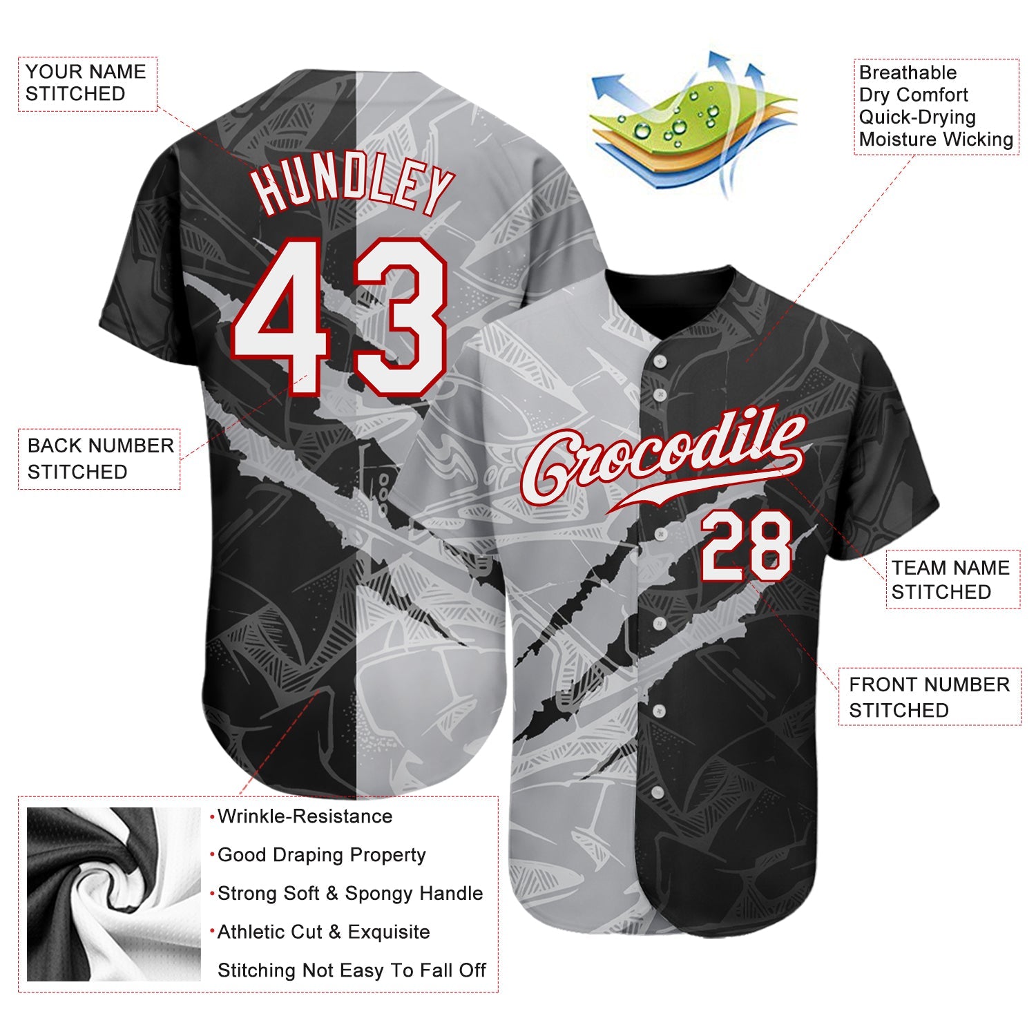 Custom Graffiti Pattern White Gray-Red 3D Scratch Authentic Baseball Jersey - Sky-Custom