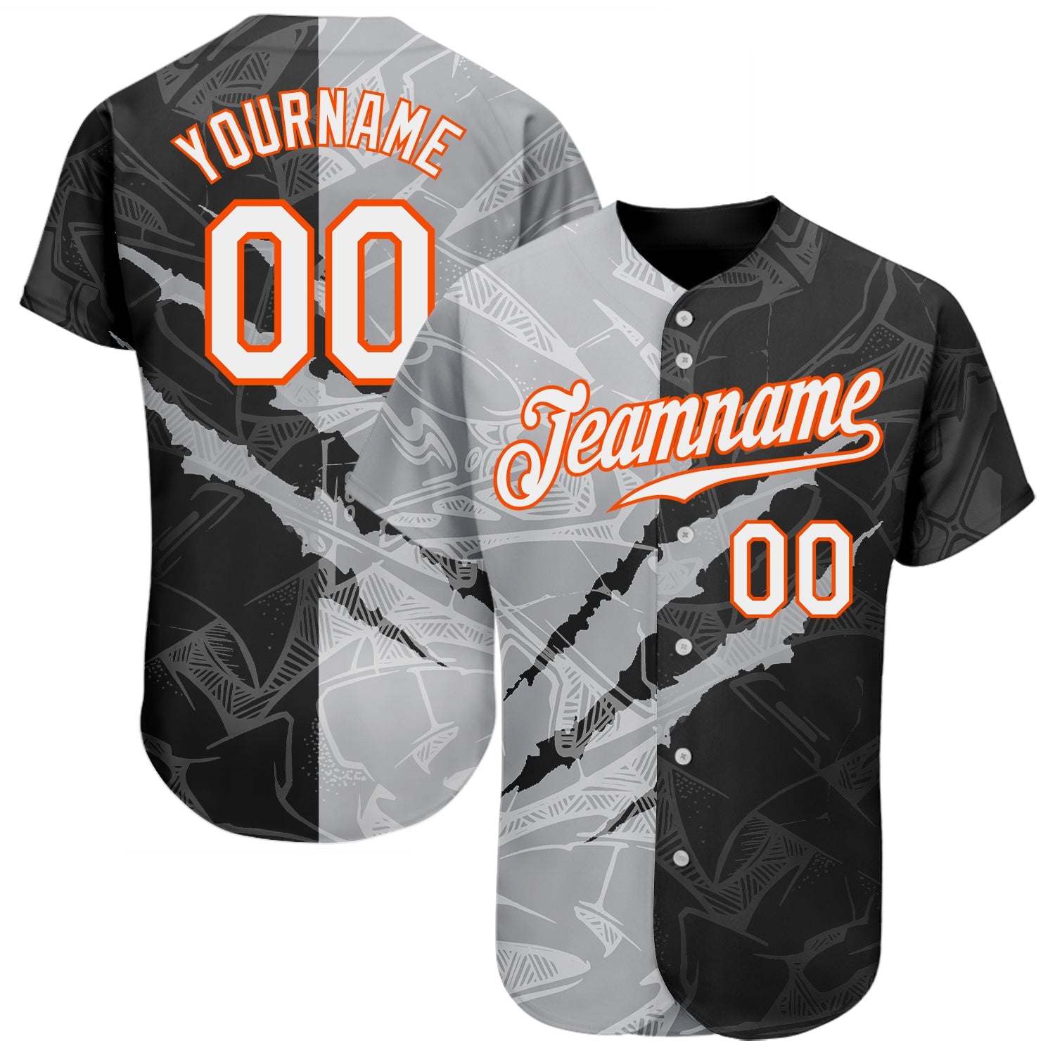 Custom Graffiti Pattern White Gray-Orange 3D Scratch Authentic Baseball Jersey - Sky-Custom