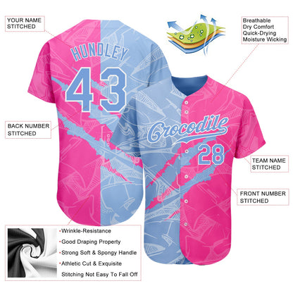 Custom Graffiti Pattern Light Blue-Pink 3D Scratch Authentic Baseball Jersey - Sky-Custom