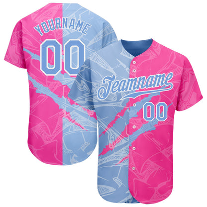 Custom Graffiti Pattern Light Blue-Pink 3D Scratch Authentic Baseball Jersey - Sky-Custom