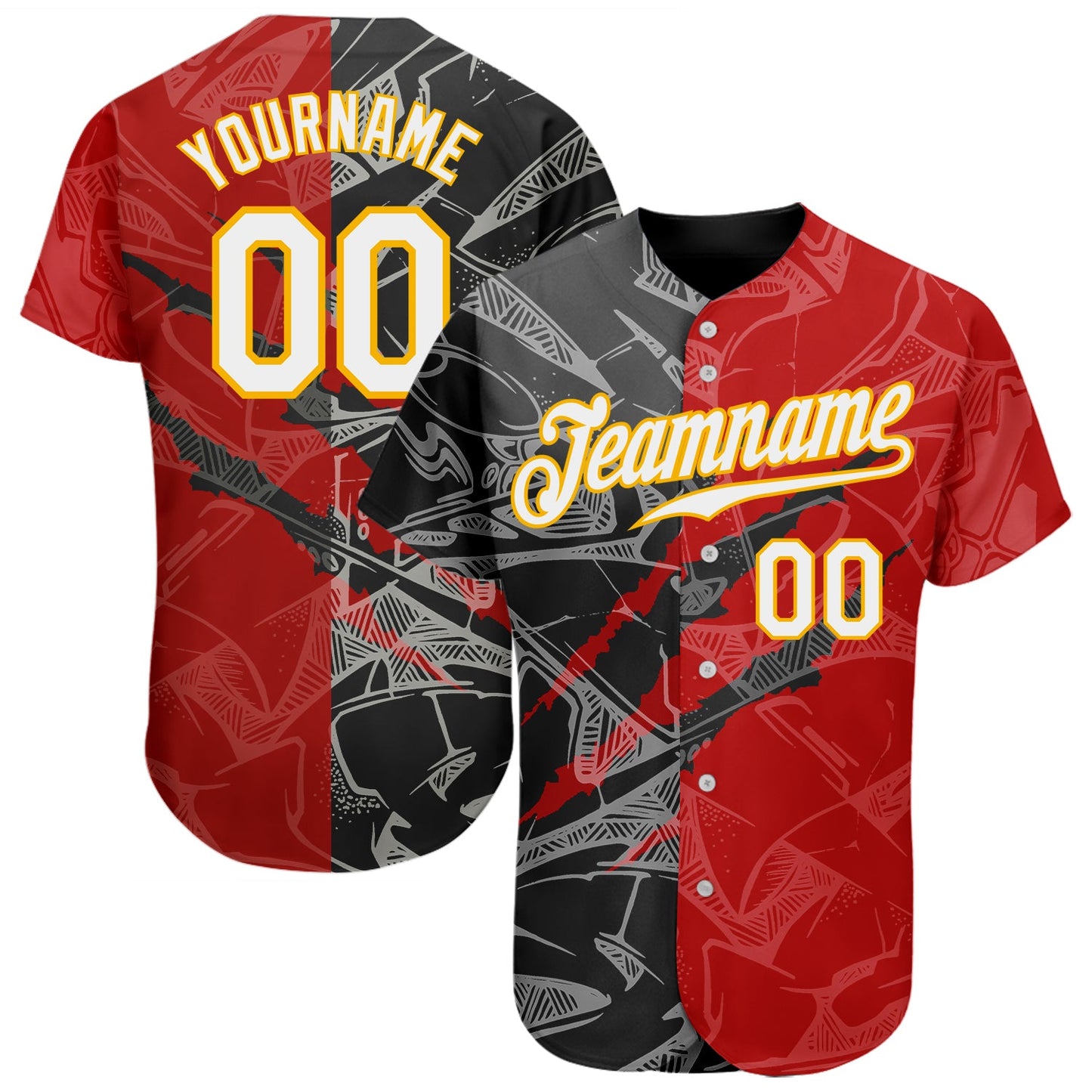 Custom Graffiti Pattern White Black-Yellow 3D Scratch Authentic Baseball Jersey - Sky-Custom