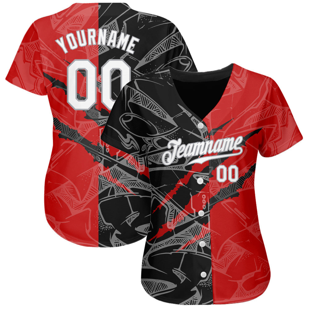 Custom Graffiti Pattern White Black-Gray 3D Scratch Authentic Baseball Jersey - Sky-Custom