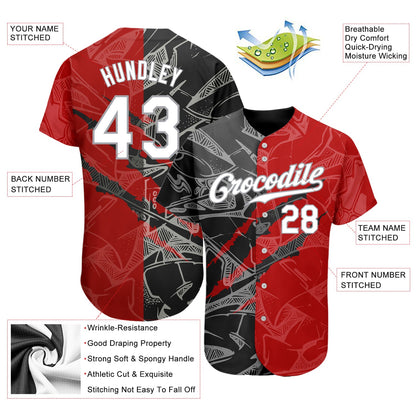 Custom Graffiti Pattern White Black-Gray 3D Scratch Authentic Baseball Jersey - Sky-Custom