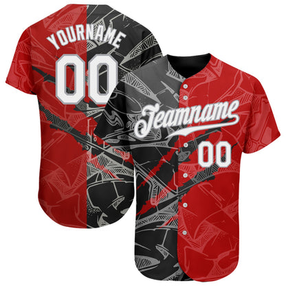 Custom Graffiti Pattern White Black-Gray 3D Scratch Authentic Baseball Jersey - Sky-Custom
