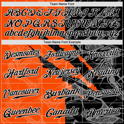 Custom Graffiti Pattern Black-Orange 3D Scratch Authentic Baseball Jersey - Sky-Custom