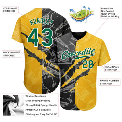 Custom Graffiti Pattern Kelly Green Yellow-Black 3D Scratch Authentic Baseball Jersey - Sky-Custom