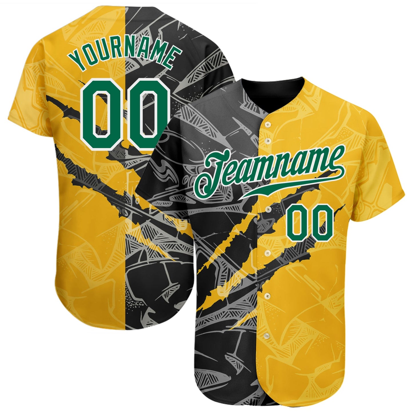 Custom Graffiti Pattern Kelly Green Yellow-Black 3D Scratch Authentic Baseball Jersey - Sky-Custom