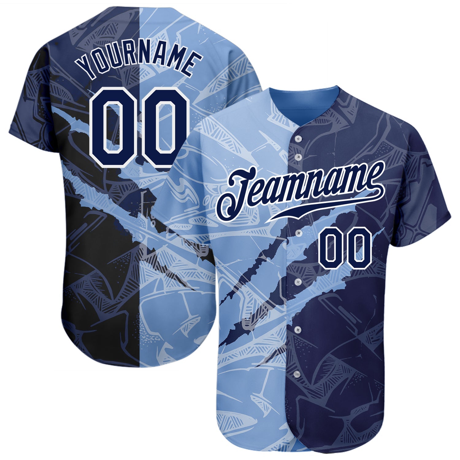Custom Graffiti Pattern Navy-Light Blue 3D Scratch Authentic Baseball Jersey - Sky-Custom