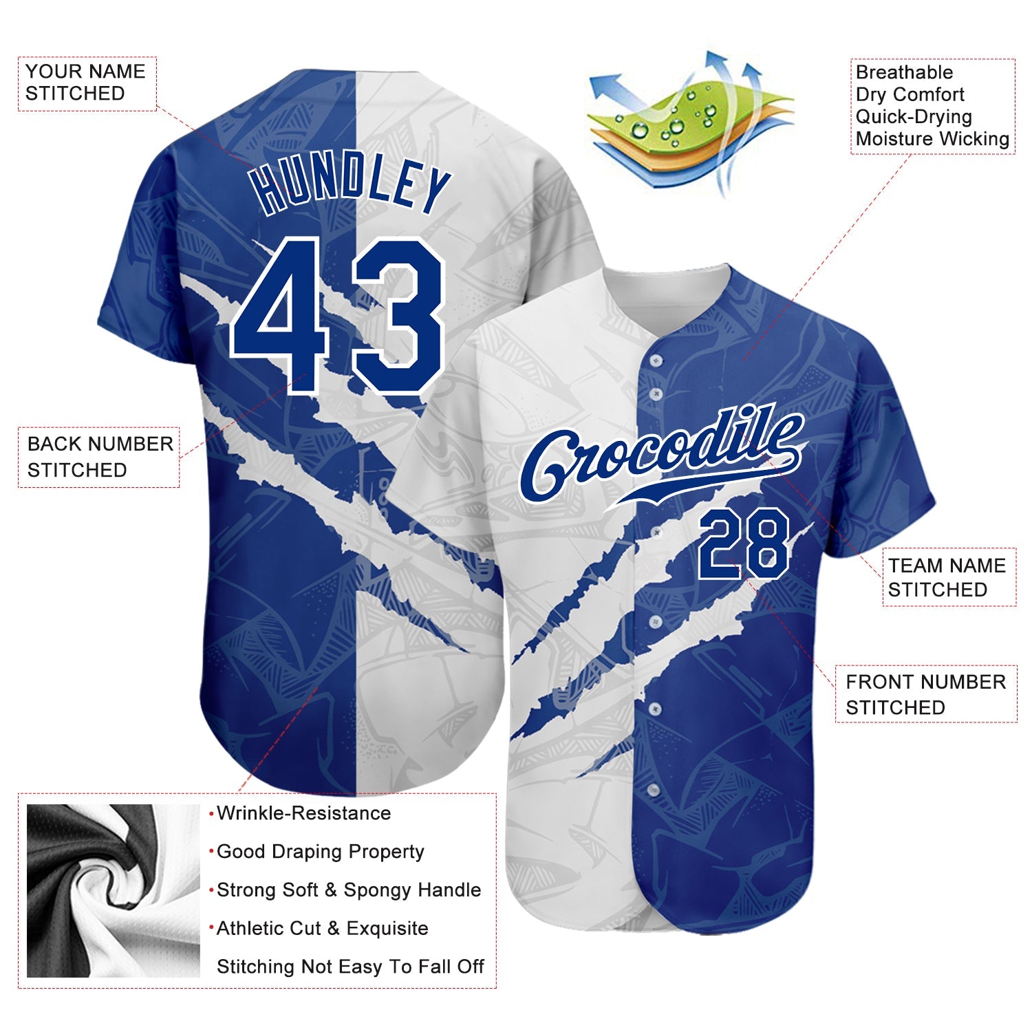 Custom Graffiti Pattern Royal-White 3D Scratch Authentic Baseball Jersey - Sky-Custom