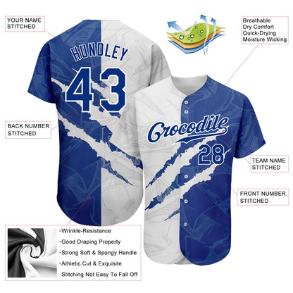Custom Graffiti Pattern Royal-White 3D Scratch Authentic Baseball Jersey - Sky-Custom
