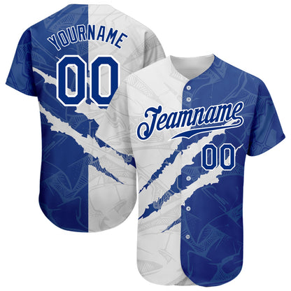 Custom Graffiti Pattern Royal-White 3D Scratch Authentic Baseball Jersey - Sky-Custom