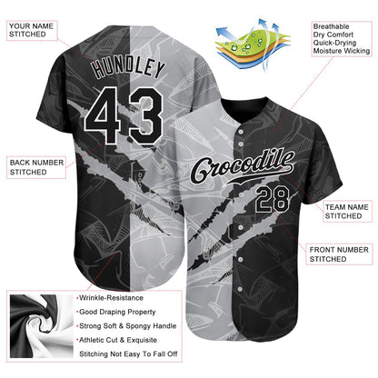 Custom Graffiti Pattern Black-Gray 3D Scratch Authentic Baseball Jersey - Sky-Custom