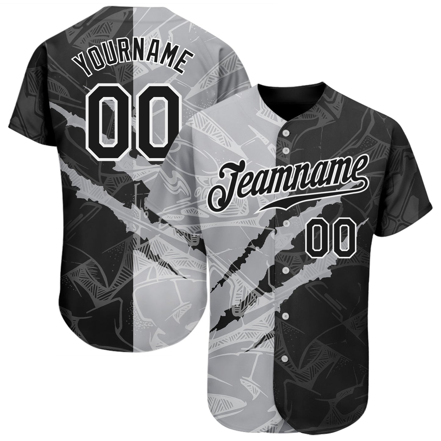 Custom Graffiti Pattern Black-Gray 3D Scratch Authentic Baseball Jersey - Sky-Custom
