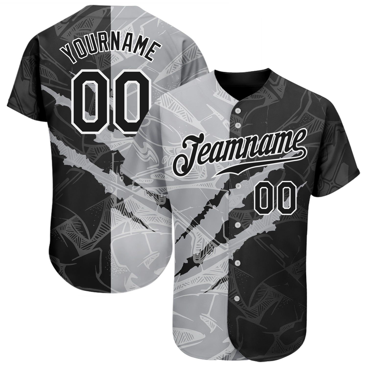 Custom Graffiti Pattern Black-Gray 3D Scratch Authentic Baseball Jersey - Sky-Custom