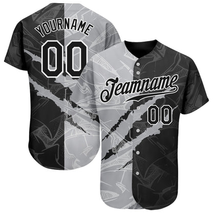 Custom Graffiti Pattern Black-Gray 3D Scratch Authentic Baseball Jersey - Sky-Custom