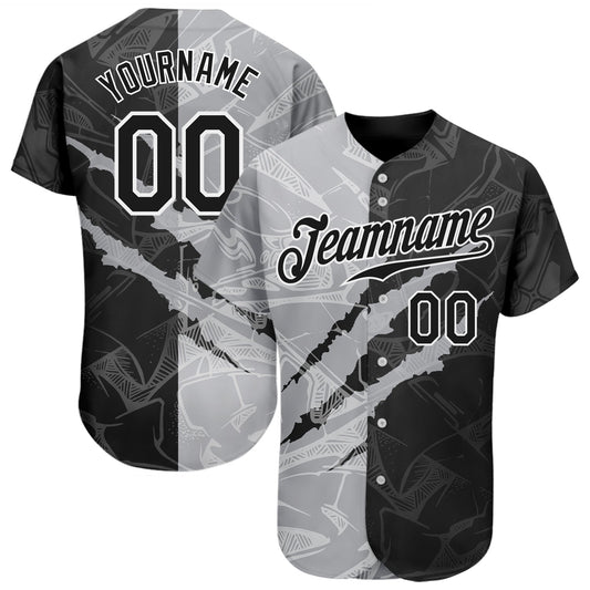 Custom Graffiti Pattern Black-Gray 3D Scratch Authentic Baseball Jersey - Sky-Custom