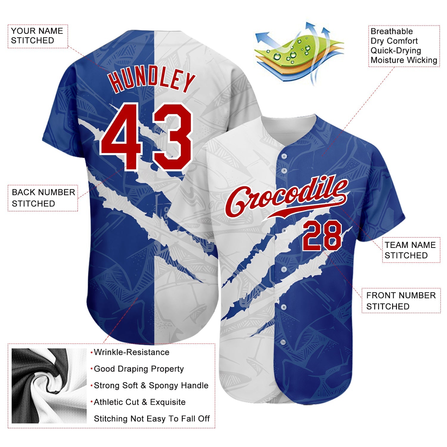Custom Graffiti Pattern Red-Royal 3D Scratch Authentic Baseball Jersey - Sky-Custom