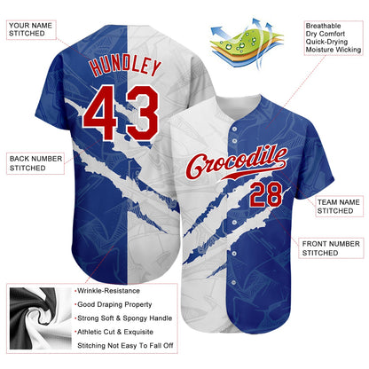 Custom Graffiti Pattern Red-Royal 3D Scratch Authentic Baseball Jersey - Sky-Custom