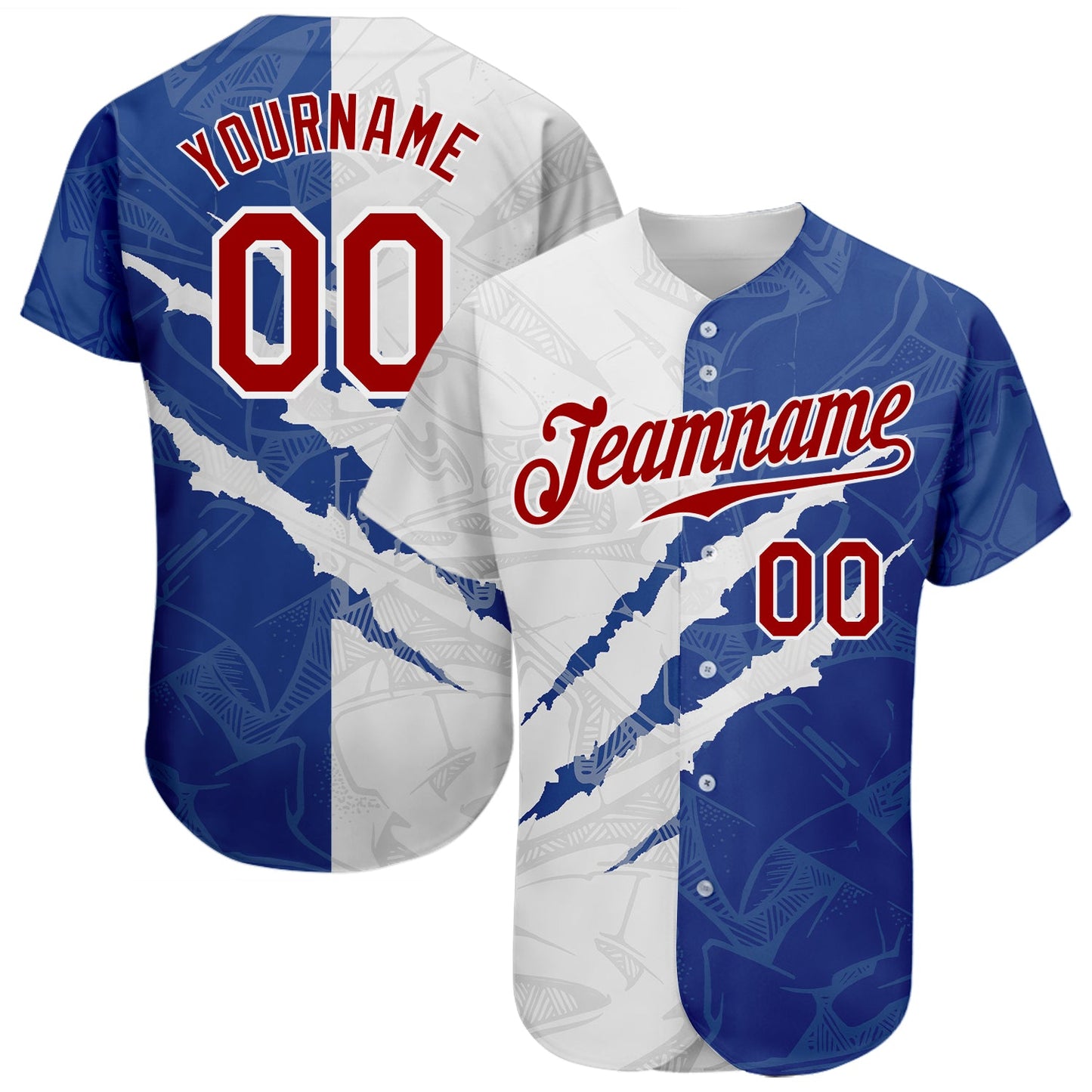 Custom Graffiti Pattern Red-Royal 3D Scratch Authentic Baseball Jersey - Sky-Custom