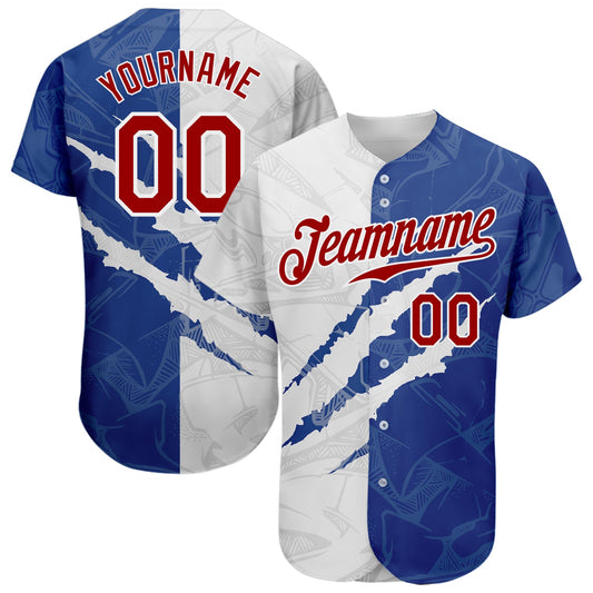 Custom Graffiti Pattern Red-Royal 3D Scratch Authentic Baseball Jersey - Sky-Custom