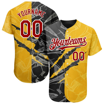 Custom Graffiti Pattern Red Yellow-Black 3D Scratch Authentic Baseball Jersey - Sky-Custom