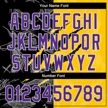 Custom Graffiti Pattern Purple Yellow-Black 3D Scratch Authentic Baseball Jersey - Sky-Custom