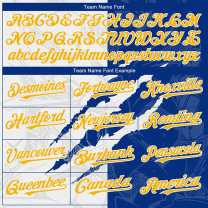 Custom Graffiti Pattern Yellow-Royal 3D Scratch Authentic Baseball Jersey - Sky-Custom