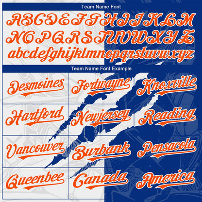 Custom Graffiti Pattern Orange-Royal 3D Scratch Authentic Baseball Jersey - Sky-Custom