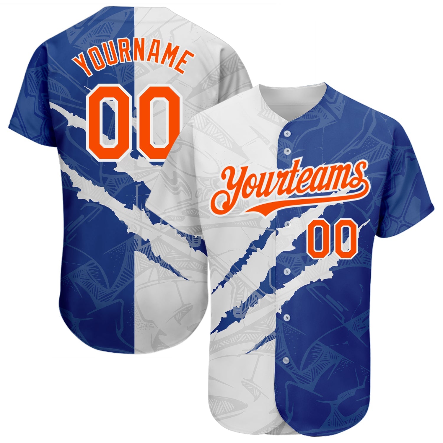 Custom Graffiti Pattern Orange-Royal 3D Scratch Authentic Baseball Jersey - Sky-Custom