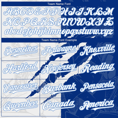 Custom Graffiti Pattern White Royal-Light Blue 3D Scratch Authentic Baseball Jersey - Sky-Custom