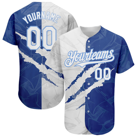 Custom Graffiti Pattern White Royal-Light Blue 3D Scratch Authentic Baseball Jersey - Sky-Custom