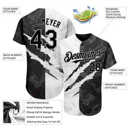 Custom Graffiti Pattern Black-Gray 3D Scratch Authentic Baseball Jersey - Sky-Custom