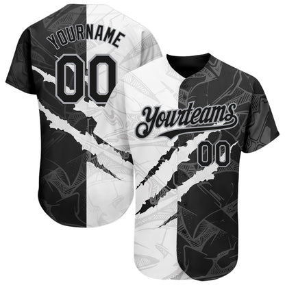 Custom Graffiti Pattern Black-Gray 3D Scratch Authentic Baseball Jersey - Sky-Custom
