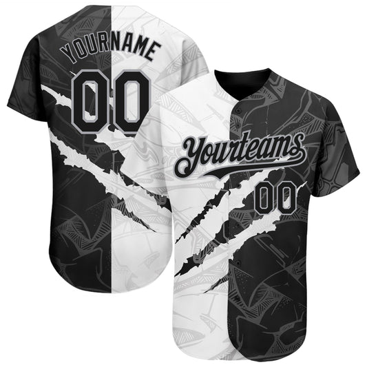 Custom Graffiti Pattern Black-Gray 3D Scratch Authentic Baseball Jersey - Sky-Custom