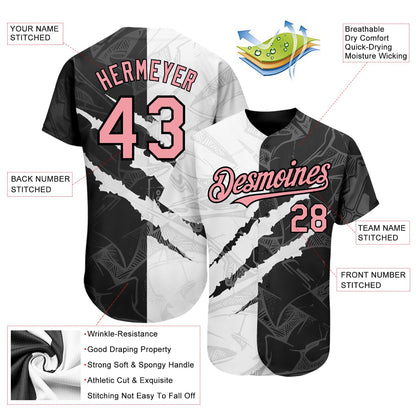 Custom Graffiti Pattern Medium Pink-Black 3D Scratch Authentic Baseball Jersey - Sky-Custom
