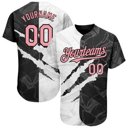 Custom Graffiti Pattern Medium Pink-Black 3D Scratch Authentic Baseball Jersey - Sky-Custom