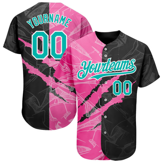 Custom Graffiti Pattern Aqua Black-Pink 3D Scratch Authentic Baseball Jersey - Sky-Custom