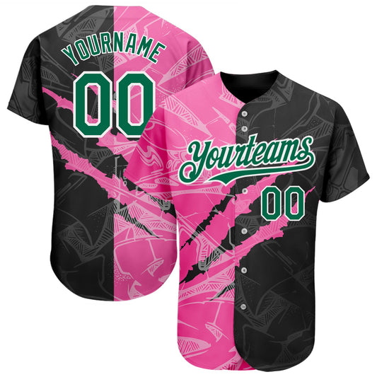 Custom Graffiti Pattern Kelly Green Black-Pink 3D Scratch Authentic Baseball Jersey - Sky-Custom