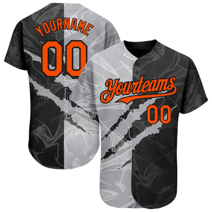 Custom Graffiti Pattern Orange Black-Gray 3D Scratch Authentic Baseball Jersey - Sky-Custom