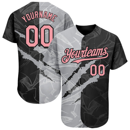 Custom Graffiti Pattern Medium Pink Black-Gray 3D Scratch Authentic Baseball Jersey - Sky-Custom