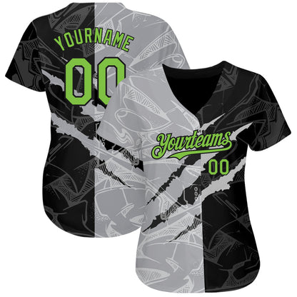 Custom Graffiti Pattern Neon Green Black-Gray 3D Scratch Authentic Baseball Jersey - Sky-Custom