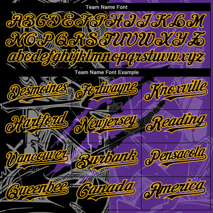 Custom Graffiti Pattern Black Purple-Gold 3D Scratch Authentic Baseball Jersey - Sky-Custom