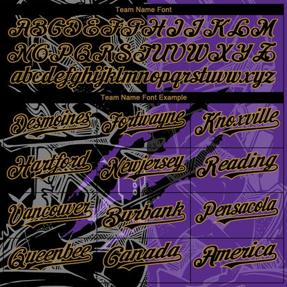 Custom Graffiti Pattern Black Purple-Old Gold 3D Scratch Authentic Baseball Jersey - Sky-Custom