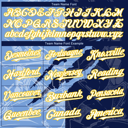 Custom Graffiti Pattern White Navy Light Blue-Yellow 3D Scratch Authentic Baseball Jersey - Sky-Custom