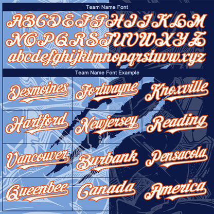 Custom Graffiti Pattern White Navy Light Blue-Orange 3D Scratch Authentic Baseball Jersey - Sky-Custom