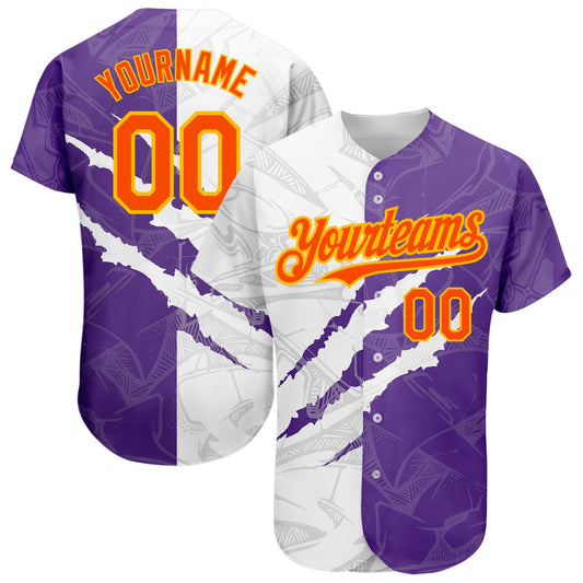 Custom Graffiti Pattern Orange Purple-Gold 3D Scratch Authentic Baseball Jersey - Sky-Custom