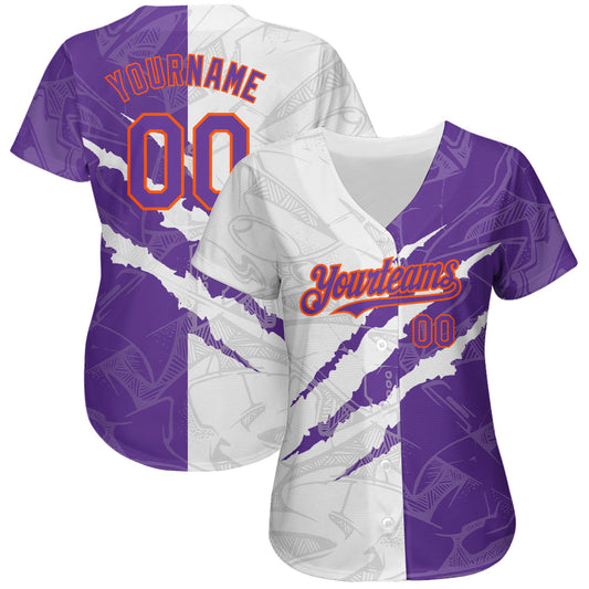 Custom Graffiti Pattern Purple-Orange 3D Scratch Authentic Baseball Jersey - Sky-Custom