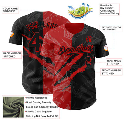 Custom Graffiti Pattern Black-Red 3D Scratch Authentic Baseball Jersey - Sky-Custom