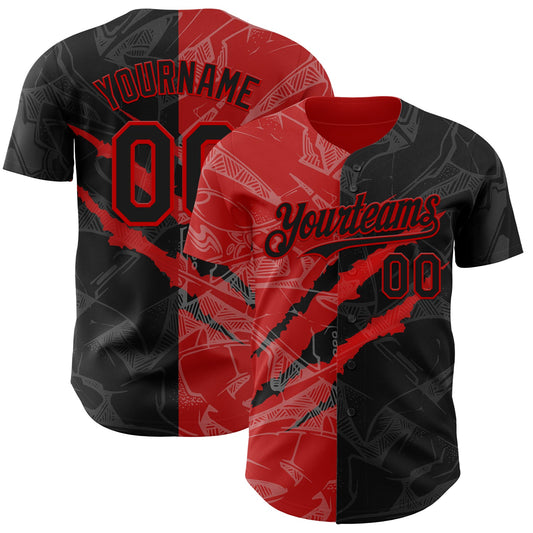 Custom Graffiti Pattern Black-Red 3D Scratch Authentic Baseball Jersey - Sky-Custom