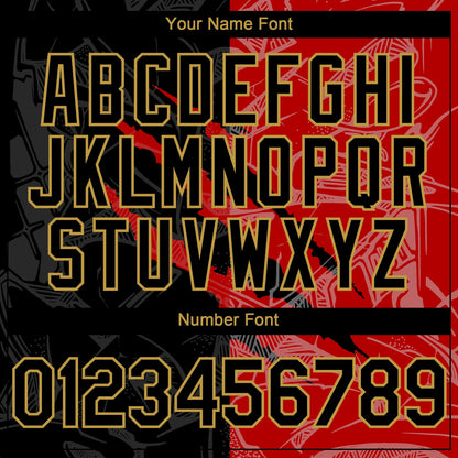 Custom Graffiti Pattern Black Red-Old Gold 3D Scratch Authentic Baseball Jersey - Sky-Custom